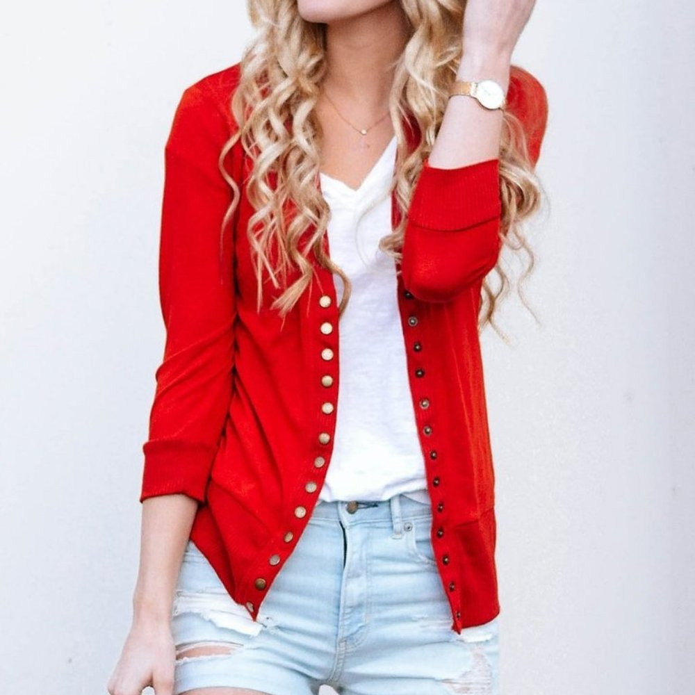 Ruby Red Snap-Button Cardigan - Picture 2 of 2